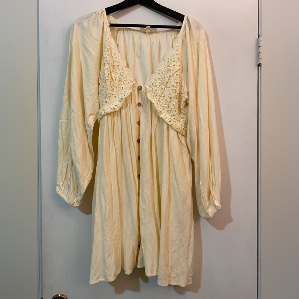 Cream Lace Button-Down Dress
